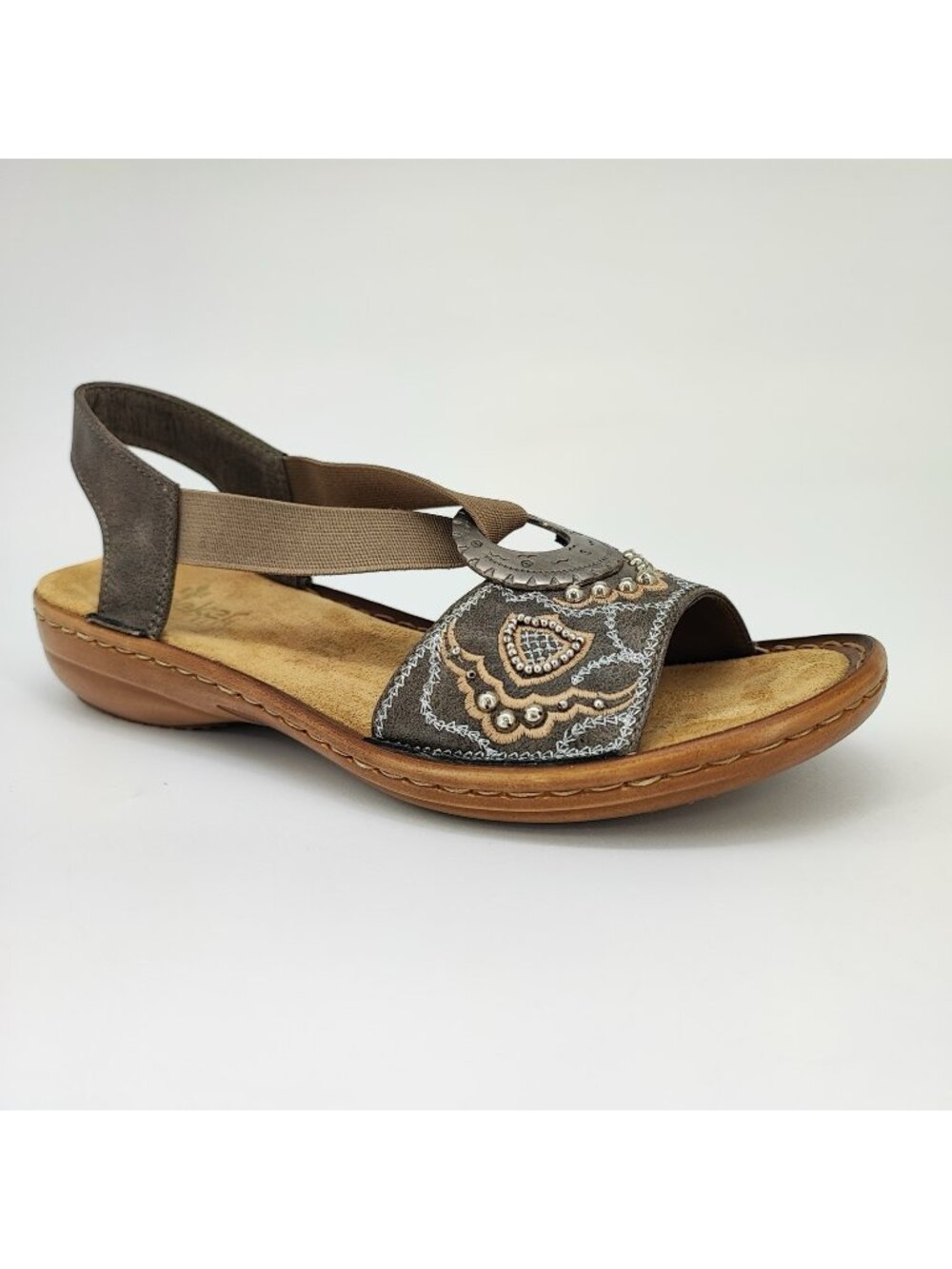 Rieker Regina Women's Size 7 US Sandals Leather Grey Comfort 608B9-40